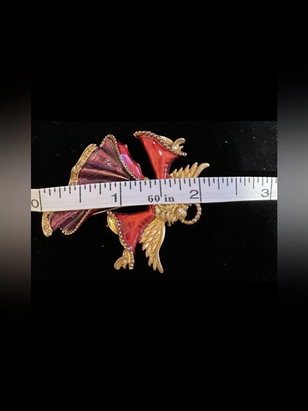 Christopher Radko Angel Brooch Red & Purple Enamel Gold Tone Pin Signed 2” Tall